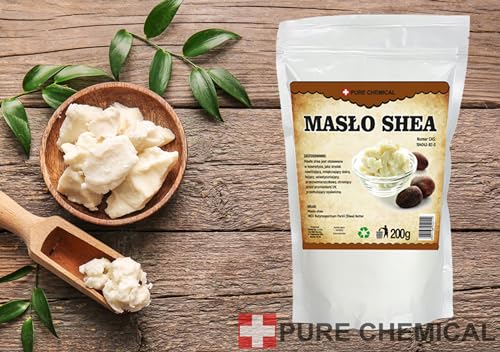 PURE CHEMICAL Unraffinierte Sheabutter 200 g – 100% reine Rohe Shea Butter für Haut, Gesicht & Haare – Naturkosmetik Vegan & Ohne Zusatzstoffe – Tiefenpflege & Feuchtigkeitsboost