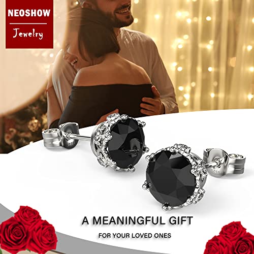 Neoshow 18K White Gold Plated 925 Sterling Silver Pure Brilliance Cubic Zirconia Stud Earrings Round Cut Simulated Diamond Heart Stud Earrings Fine Jewelry For Women Men (Black) #TOP3