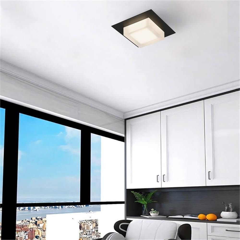 BOWERY HILL Modern LED Outdoor Flush Mount, 8-Inch, Black Powder-Coated Stainless Steel Frame with Etched Acrylic Diffuser, Adjustable 3-CCT Settings, Weather-Resistant Lighting for Porch or Exterior