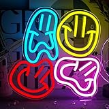Smile Faces Neon Sign Led Colorful Distorted Happy Faces Neon Light Signs for Wall Decor Usb Light Up Signs for Kids Bedroom Aesthetic Preppy Room Decor Party Decoration Teens Gifts