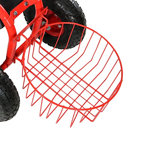 Sunnydaze Garden Cart Rolling Scooter - Features Extendable Steer Handle, Swivel Seat And Utility Tool Tray - Red #TOP6