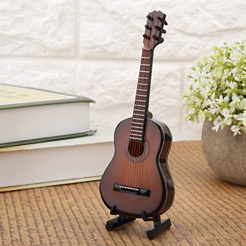 Miniatur Gitarre Modell Holz Musikinstrument mit Stand und Box Kinderzimmer Dekoration Kleine Handwerk Ornamente Wohnkultur (Braun 14cm)