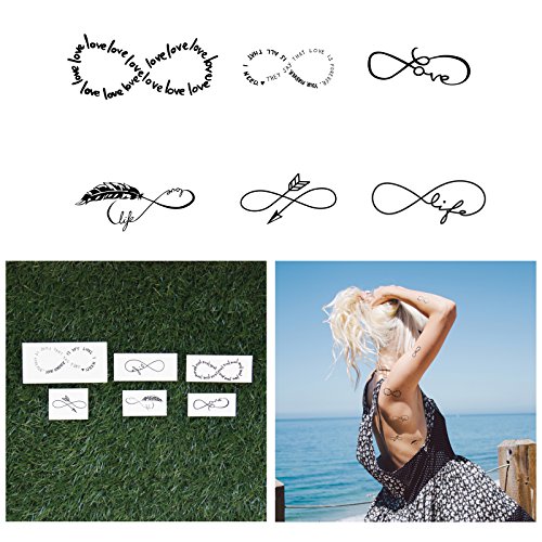 Tattify Various Infininty Sign Temporary Tattoos - Everlasting Life (Complete Set of 12 Tattoos - 2 of each Style) - Individual Styles Available - Fashionable Temporary Tattoos
