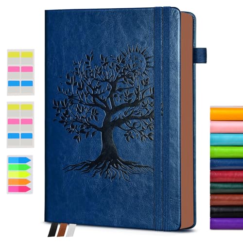 Image of Vintage Leather Journal - 300 Page Lined Journal for Women Men, A6 Small Notebook with 2 Elastic Straps, 3 Ribbons, Pen Holder, Pocket Notebook for Work, Travel, Writing, Daily Diary (3.7 inch x 6.8 inch)