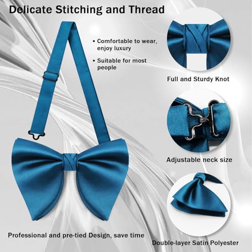 Image of Mens Bow Tie Pre Tied Oversized Bow Ties for Men Satin Bowties for Tuxedo Wedding Party Banquet