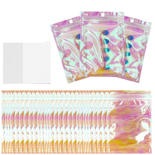 Press on Nails Packaging Bags Pink 50pcs Empty Holographic Resealable Bag Display Cardstock Handmade DIY Small Business