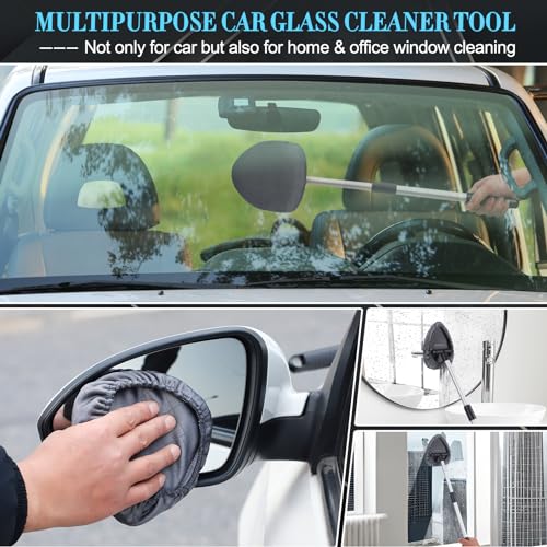 Kasauber Car Windshield Cleaner Tool Inside, 23" Long Handle Auto Window Cleaning Brush Kit with 4pcs Carbon Microfibre Pads for Interior Exterior Windscreen Glass Dust Fog Moisture Removal - Image 6
