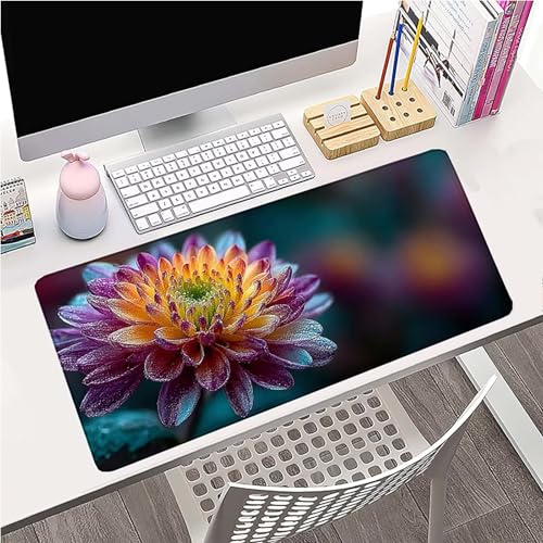 Tapis souris fleur imperméable grand format avec bords cousus - 2