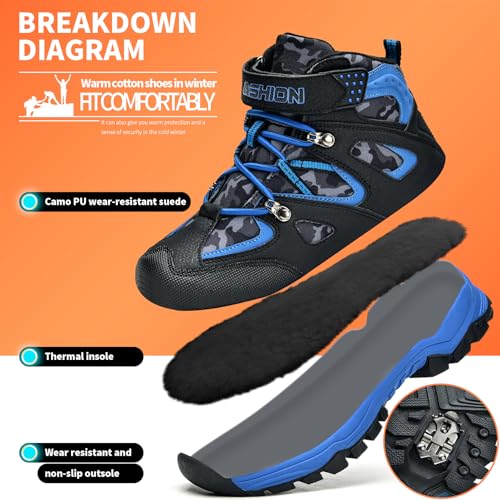 Littleplum Kids Snow Hiking Boots Antiskids Waterproof Booties Outdoor Shoes for Boys Girls Black Blue Size 8 Big Kid - Thumbnail 3