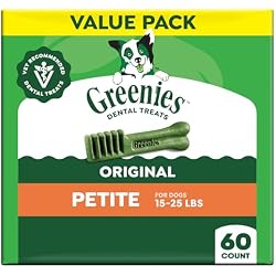 Greenies Veterinarian-Recommended Adult Natural Dental Dog Treats Petite Size, Dog Dental Chews, Original Flavor, 36 oz. Pack, 60 Count