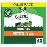 Greenies Veterinarian-Recommended Adult Natural Dental Dog Treats Petite Size, Dog Dental Chews, Original Flavor, 36 oz. Pack, 60 Count