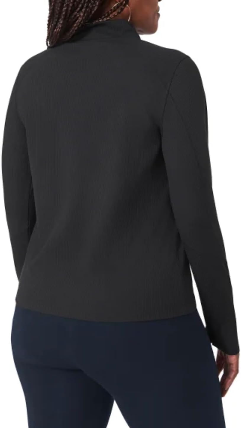 Mondetta Women's Long Sleeve Active Ribbed 1/2 Zip Top with Thumb Holes (US, Alpha, Medium, Regular, Regular, Black) - Image 2
