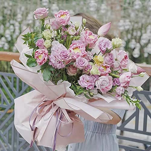 Image of Oasis - 20 Sheets Korean Style Waterproof Premium Bouquet Wrapping Sheet (58cm x 58cm) | Baby Pink With Golden Border Line Flower Wrapping Paper | Elegant packaging for bouquet, Gift Wrapping & More