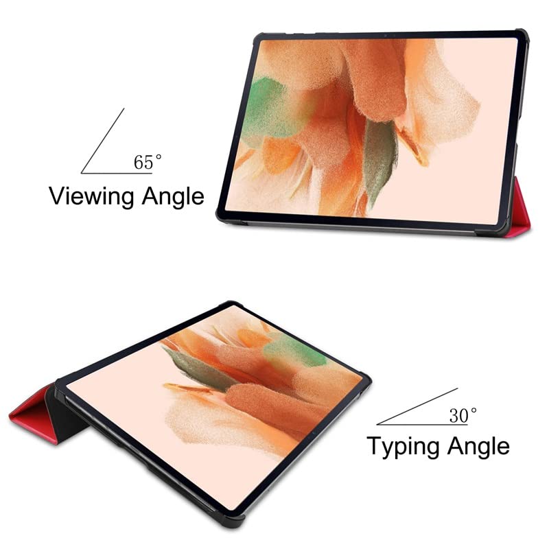 Image of Premium Shock Proof Stand Folio Multi Viewing Angles Hard PC Clear Back Case Cover Compatible with Samsung Galaxy Tab S8 Plus 12.4 inch (Red)