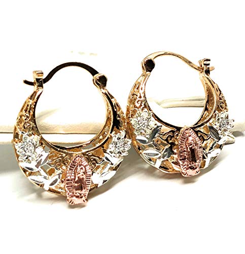 Fran & Co. Jewelry Gold Plated Tri Color Virgin Mary Flower Basket Earrings Virgen De Guadalupe Aretes Arracadas2