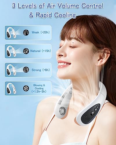 Image of Neck Air Conditioner, Portable Neck Fan with Cooling Plate 360Cooling Airflow, 5000mah Rechargeable USB Fan Hands Free Bladeless Wearable Foldable Mini Fan for Men Women Kids Home Office Outdoor