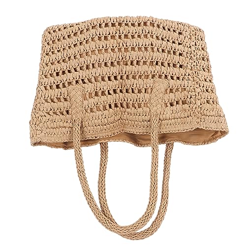Straw Shoulder, Vintage Woven Straw Handbag Large Capacity Hollowed Out for Holiday2