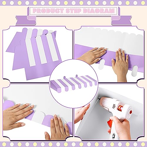 Image of Boao 4 Pcs 3D Cardboard Awning Decor,Purple and White,Striped Style | Paper Awning, Circus Carnival Theme, For Bulletin Board, Lemonade Stand, Bakery & Ice Cream Truck, Wall Window Backdrop