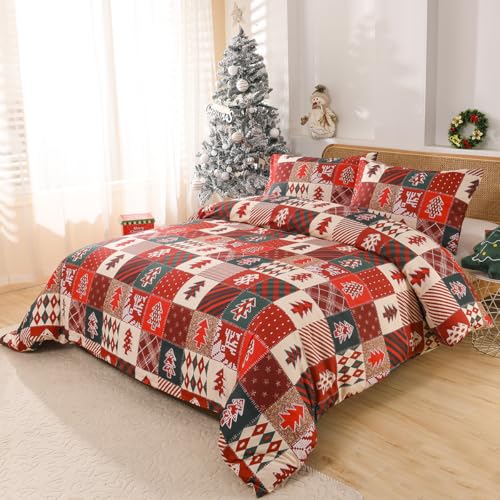 DXHOME Weihnachten Bettwäsche Set 155x220cm Rot Tannenbaum Weiche...