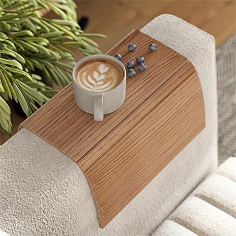 EWART WOODS Sofa arm tray table couch bedside wood coaster coffee cup foldable protector mat tv chair armrest caddy end tables trays (Yellow color) Cover