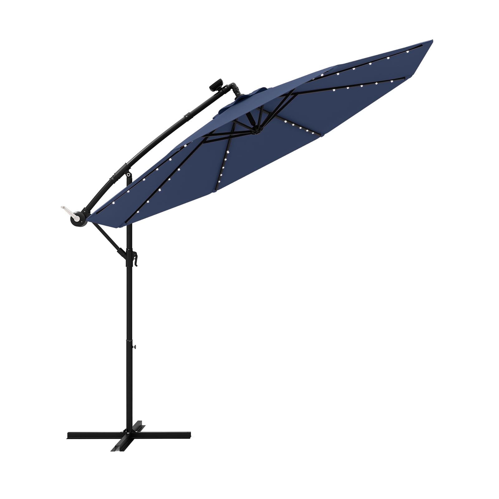 GOPLUS Sombrilla Jardín Ø 3m con Luces LED Solares, Parasol Excentrico Inclinable con Manivela, Protección UV, Impermeable, Sombrilla Terraza Exterior Grande, Base de Sombrilla no Incluida