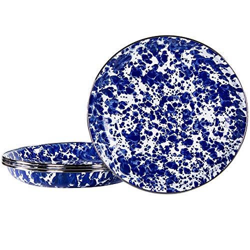 Golden Rabbit Enamelware - Cobalt Swirl Pattern - Set Of 4-10" Pasta Plates #TOP15