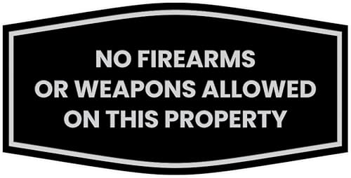 Fancy No Firearms or Weapons On This Property Sign (Negro/Plata) - Mediano
