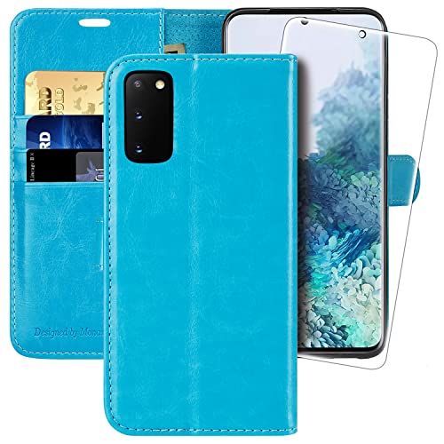 MONASAY Wallet Case Fit for Samsung Galaxy S20 5G, 6.2 inch, [Screen Protector Included] Flip Leather Cell Phone Cover with RFID Blocking Credit Card Holder, Light Blue