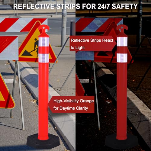 OrangeStar 3 Pack 42 Inch Traffic Cones with Heavy Duty Rubber Base – Reflective Orange Safety Delineators for Road Construction, Parking Lots & Crowd Control, 42