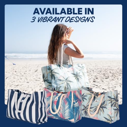 Image of SUN NINJA Canvas Beach Tote Bag with 3 Pockets and a Wooden Closure Toggle