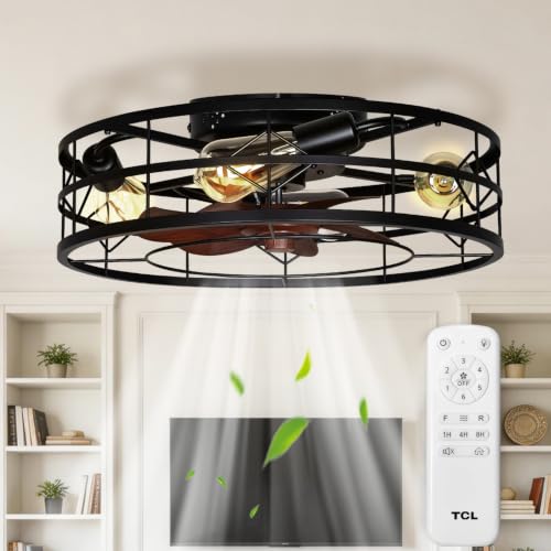 TCL 24" Black Caged Low Profile Ceiling Fans with Lights & Remote - image 1