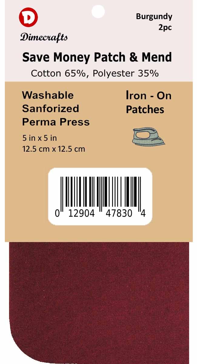 -Dimecrafts Iron-On 5in x 5in Poly-Cotton Mend & Repair Patches CT.2 Compare to Bondex (Burgundy)