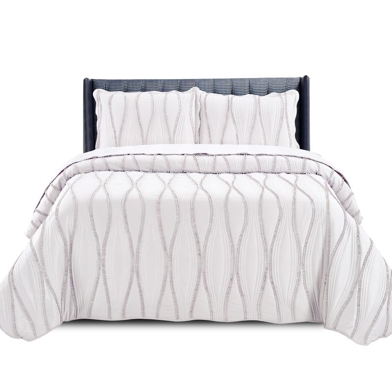 Cozy Haven Quilt Serene Swirl 3 Piece Bedspreads Set - Coverless Bespread, Comforter Throw, For All Season Lightweight Warm Bedding Sets With 2 Pillow Shams - (White, King) — image 1