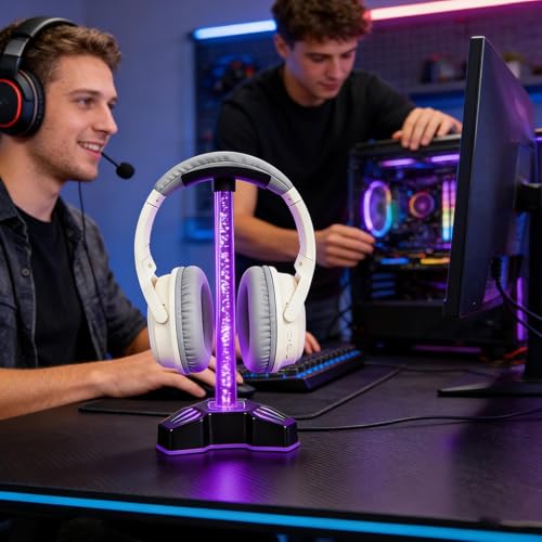 Soporte para auriculares con puertos de carga rápida e iluminación RGB 2