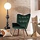 Modern Velvet Accent Armchair with High Back and Wooden Legs - Elegant Button-Tufted Lounge Chair for Living Room Bedroom Office, Green, 61x69x91.5cm