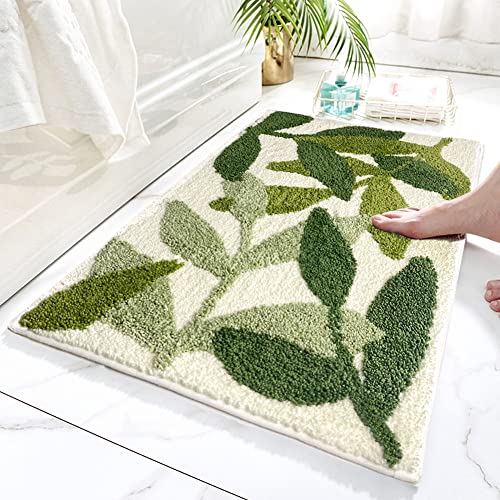 Image of Extra Soft Flocking Bath Mats 20" X 31" Absorbent Non-Slip Bathroom Rugs Microfiber Shag Door Mat Thick Carpet Machine Washable Floor Mat for Tub Shower Bath Room (Leaves, 20" X 31")