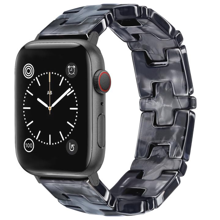 Image of JR.DM Resin Stretchy Tortoise Fancy Beaded Bracelet Women Compatible with Apple Watch Band 42mm(S3/2/1) 44mm 45mm 46mm 49mm Strap Wristband for iWatch Series 11/10/9/8/7/6/5/4/3/2/1/SE/Ultra(M)