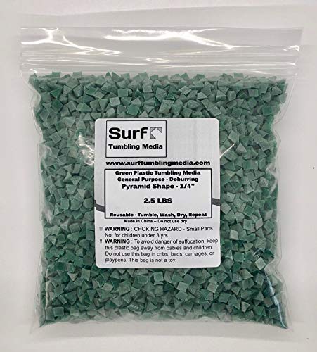 Surf Tumbling Media - Support de Verre en Plastique à Usage général - 2,5 kg - Petite Forme Pyramide 1/4" - dans Un Sac réutilisable Cover