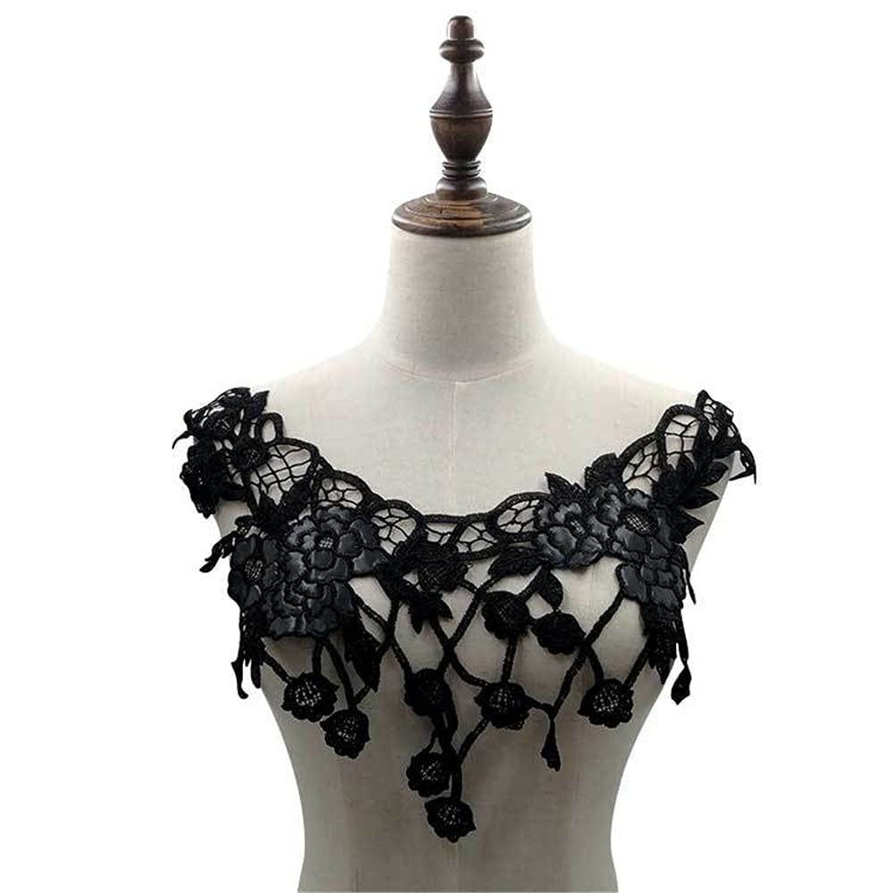 Décolleté Dentelle Avec Fleurs 3D Et Perles - Applique Brodée à Coudre - Pour Robe De Fête, Customisation Vêtements - 2 Pièces