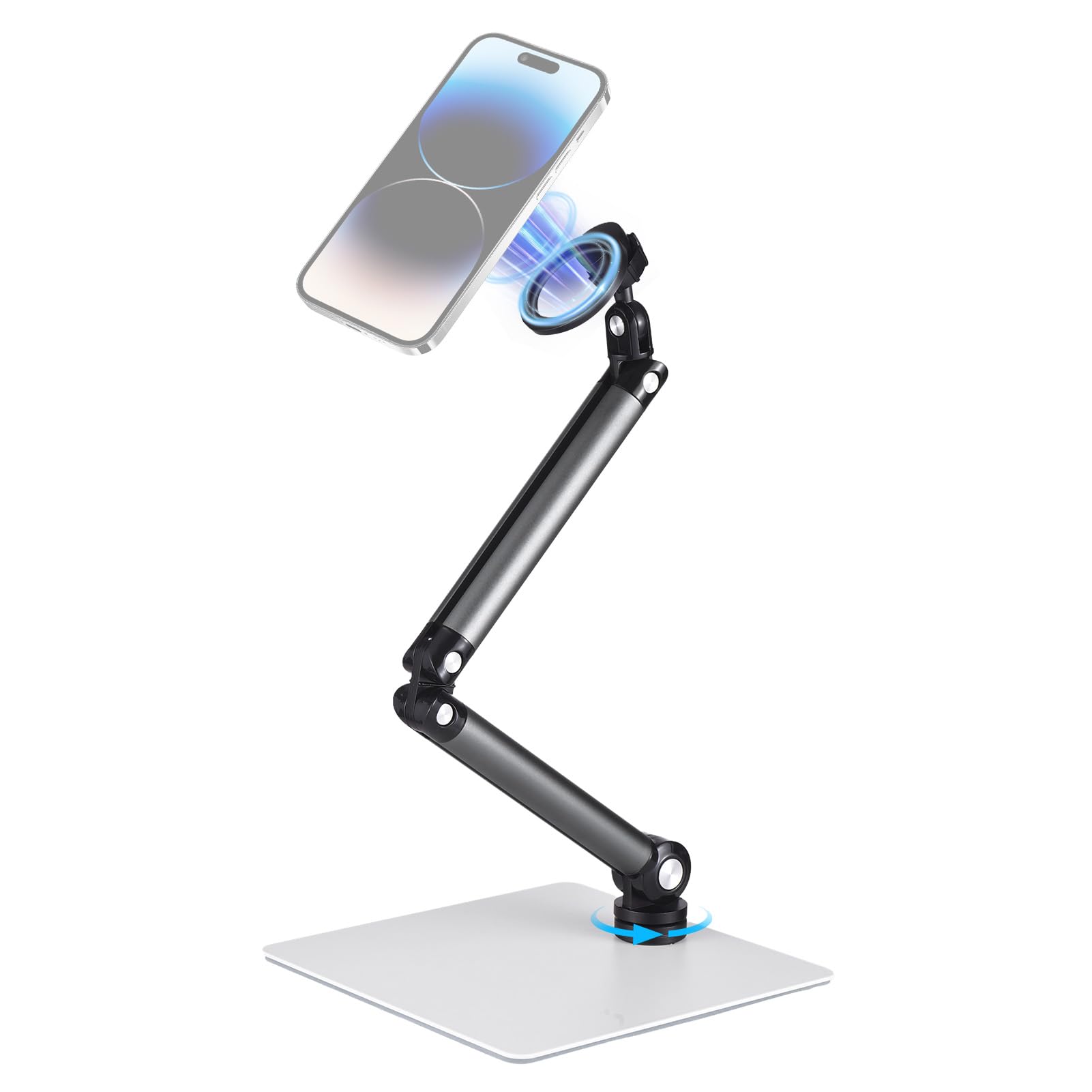 Soporte magnético para teléfono para Escritorio Soporte magnético Giratorio de 360° con Brazo articulado Flexible y Base Grande para la mayoría de transmisiones de teléfonos