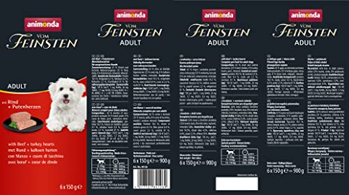 animonda vom Feinsten Hundefutter nass mit Rind + Putenherzen (6 x 150g), getreidefreies Hundefutter ohne Zucker, mit frischen, fleischigen Zutaten