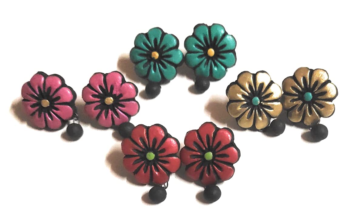 EKAM EK terracotta floral design stud earrings for women and girls for casual and formal wear combo of 4 (B095XBQ9M4) Amazon Price History, Amazon Price Tracker