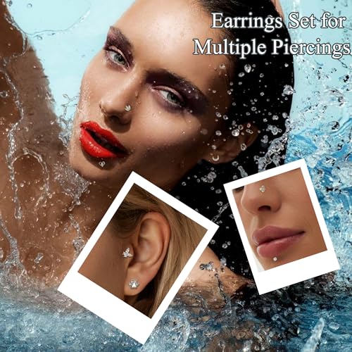 YADOCA 12Pcs Flat Back Stud Earrings Hypoallergenic Surgical Steel Stud Earrings for Women 14K Gold Filled Earrings 18G 16G Cartilage Medusa Conch Helix Tragus Piercing Jewelry 6mm 7mm 8mm 10mm Length 5