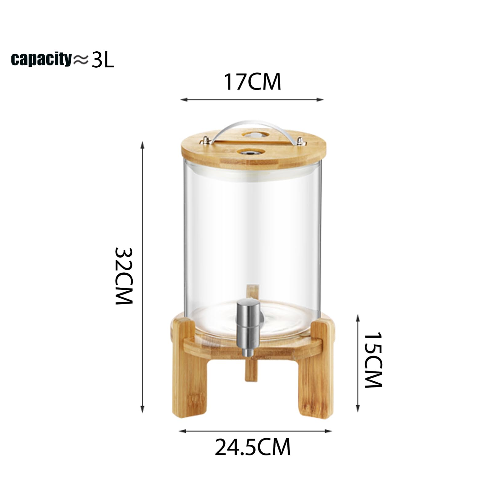 Grande dispenser per bevande in vetro con rubinetto e supporto in legno, capacità 11 l, dispenser per bevande calde e fredde per feste, bar, ristoranti