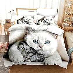 Edredones De Gatos HNHDDZ Juego de Funda nórdica Cama 90 Gato 3D Animal Gris Ropa de Cama Chico Chica Adolescente Funda de edredón 150x220 y 1 Funda de Almohada
