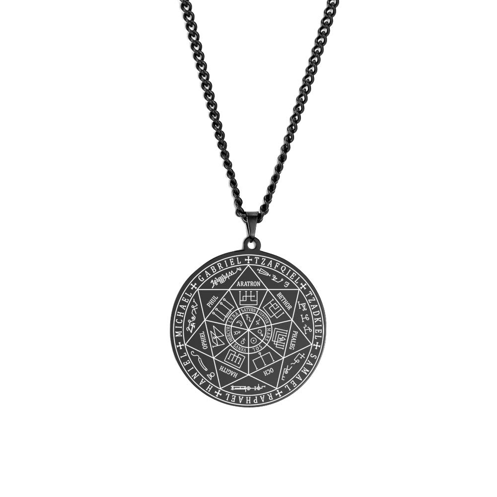 TEAMERArcángel Collar 7 Arcángeles Colgante Acero Inoxidable Arcángeles Sigilo Talismán Collar Amuleto Medalla Colgante Joyería para Mujeres Hombres