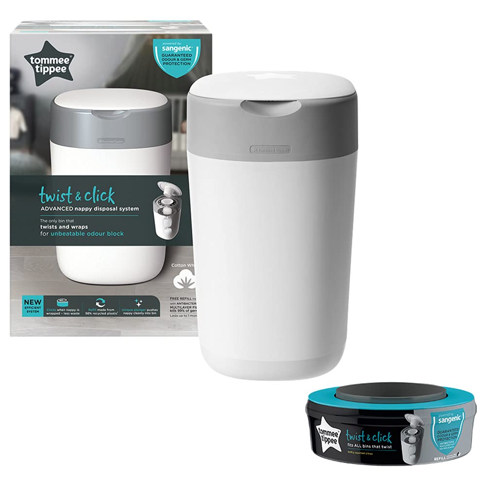 Tommee TippeeTwist & Click ( White) With Free Sangenic Cassette 1Pk