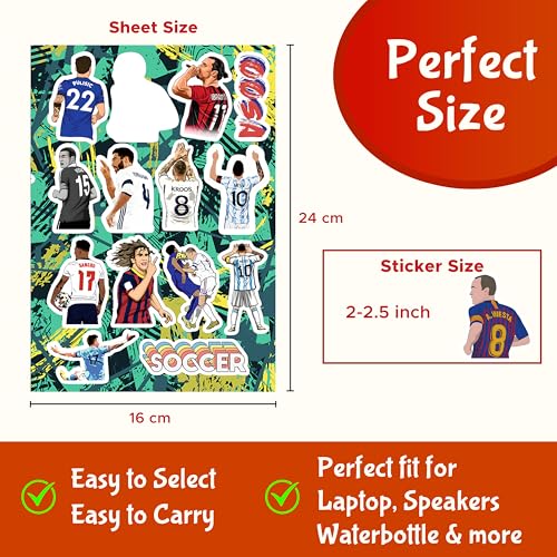 Image of CodersParadise - Pack of 99 Football Soccer Stickers for Laptop, Planner, Diary, Waterproof Residue Free Messi Ranoldo Barcelona