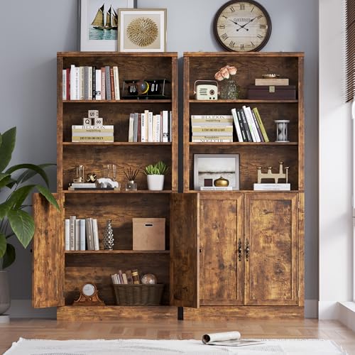 Image of BORNOON 70.1 inch Tall Bookshelf with Cabinet, 5-Tier Floor Standing Bookcase with Doors & Adjustable Shelves, 31.5 inch Wide Storage Shelf, Metal Handles, Modern Organizer for Home Office, Living Room