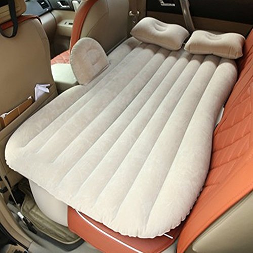 CAIGOGOO Cama Inflable del Coche Cama de Aire del Colchn del Respaldo Asiento Trasero del Coche, Aire Libre Hogar Camping Viaje Coche ect, con Bolsa de Mano, Bomba Inflable, Almohada, ect (Beige)